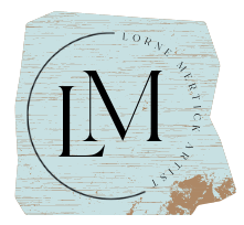 Lorne Mertick Logo circle on light blue wood background